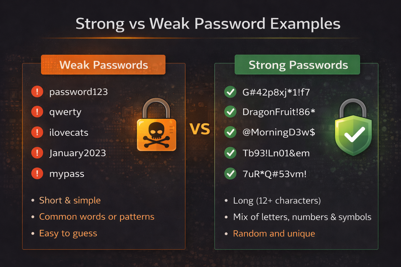 Strong vs Weak Password Examples